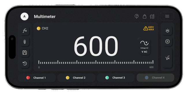 Pokit companion app showing a live multimeter reading